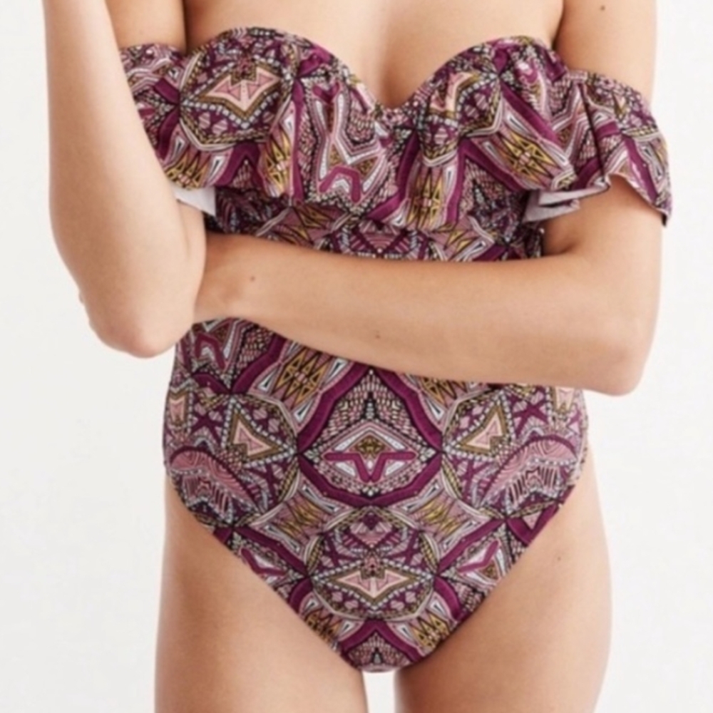 Abercrombie & Fitch Purple and Pink One Piece Swimsuit with Ruffle Detail